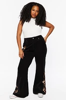 Plus Floral Embroidered Flare Pants