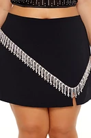 Plus Rhinestone-Fringe Mini Skirt