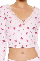 Floral Print Rosette Pajama Top