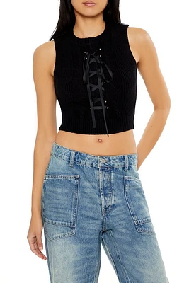 Sweater-Knit Lace-Up Crop Top