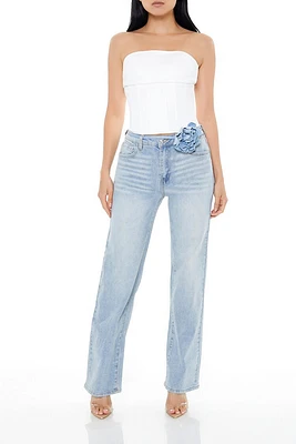 Rosette Belted Wide-Leg Jeans