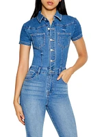 Flare Leg Denim Jumpsuit