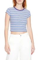 Striped Cap-Sleeve Cropped Tee