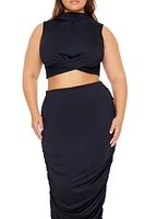 Plus Ruched Crop Top & Skirt Set