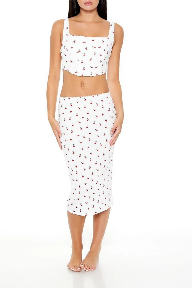 Cherry Print Slip Midi Skirt