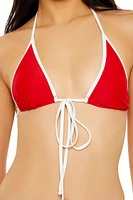 Contrast Front-Tie Triangle Bikini Top