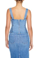 Zip-Up Denim Sleeveless Top