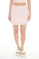 Plaid Mesh Tiered Mini Skirt