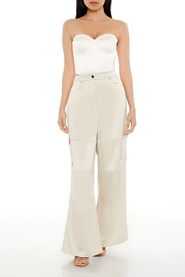 Satin Wide-Leg Cargo Pants