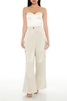 Satin Wide-Leg Cargo Pants