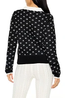 Contrast-Collar Geometric Cardigan Sweater