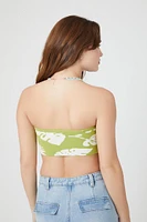 Sweater-Knit Leaf Print Tube Top