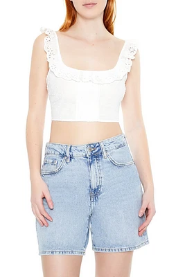 Eyelet Ruffle-Trim Crop Top