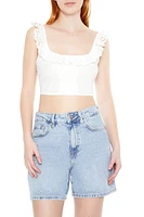 Eyelet Ruffle-Trim Crop Top