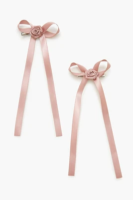 Satin Rosette Bow Hair Clip Set