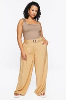 Plus Belted Wide-Leg Pants