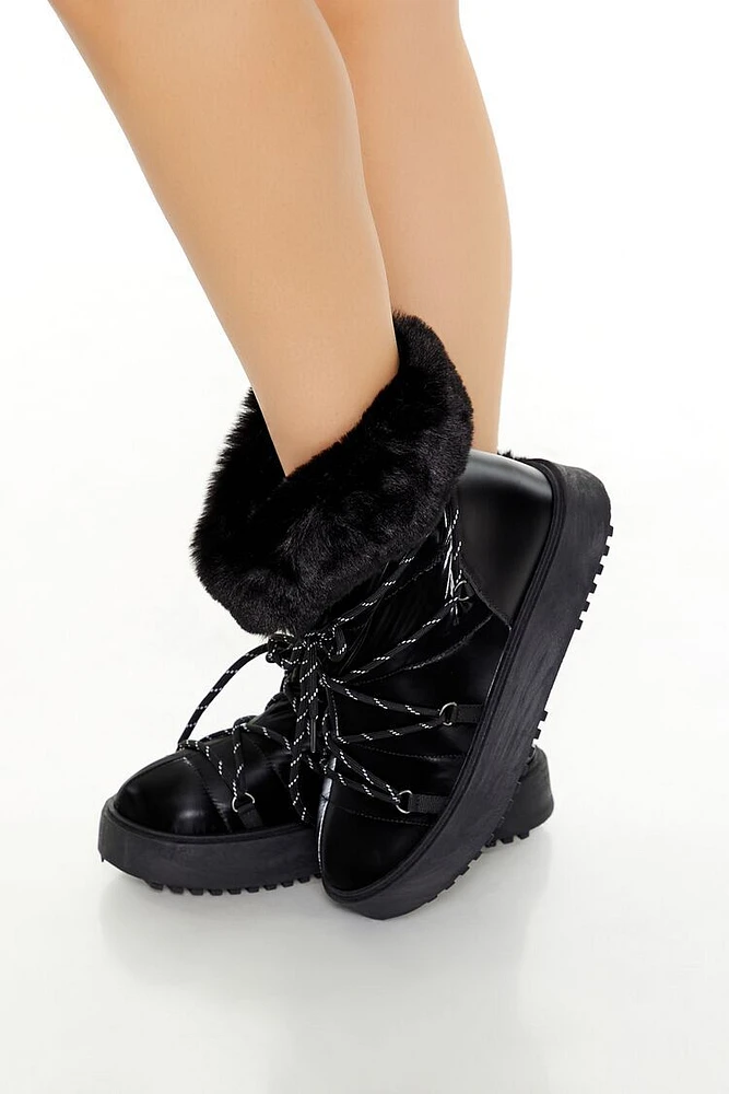 Faux Fur-Trim Lace-Up Booties