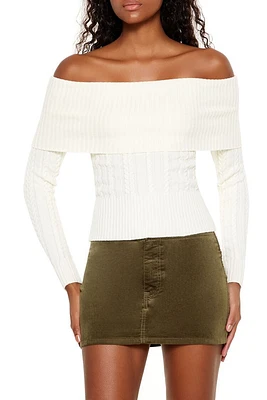 Cable Knit Off-the-Shoulder Sweater