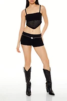 Sweater-Knit Chain Belt Shorts