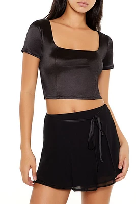 Satin Square-Neck Crop Top