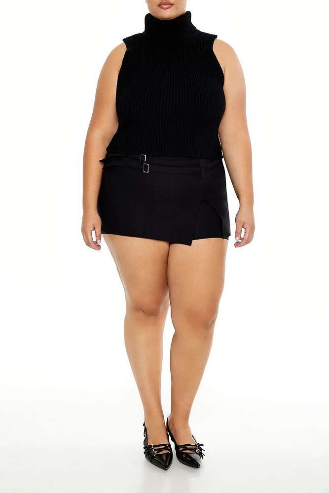 Plus Buckled Micro Mini Skort