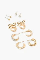 Bow Heart Stud & Drop Earring Set