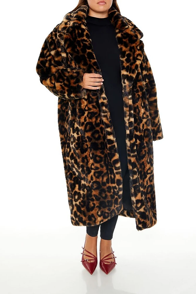 Plus Faux Fur Leopard Coat