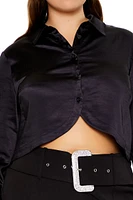 Plus Cropped Satin Shirt