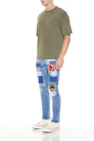 Frayed Slim-Fit Patchwork Jeans