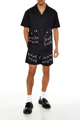 Beaded Floral Drawstring Shorts