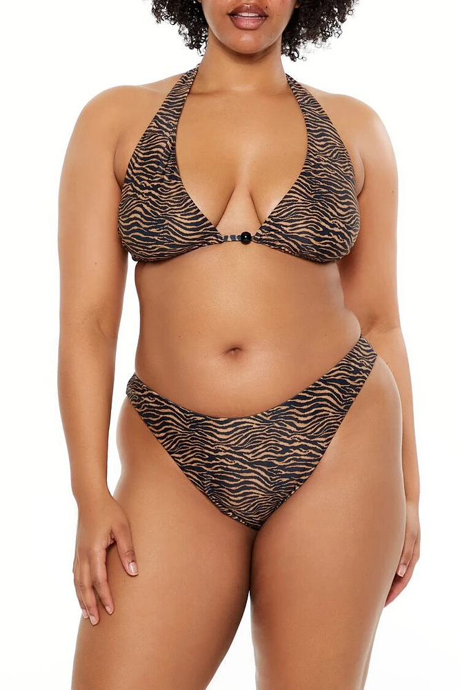 Plus Zebra Halter Bikini Top