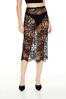 Sheer Lace Scalloped Midi Skirt