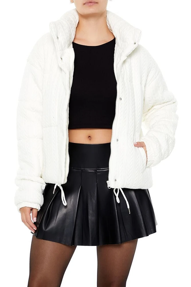 Textured Drawstring Puffer Jacket