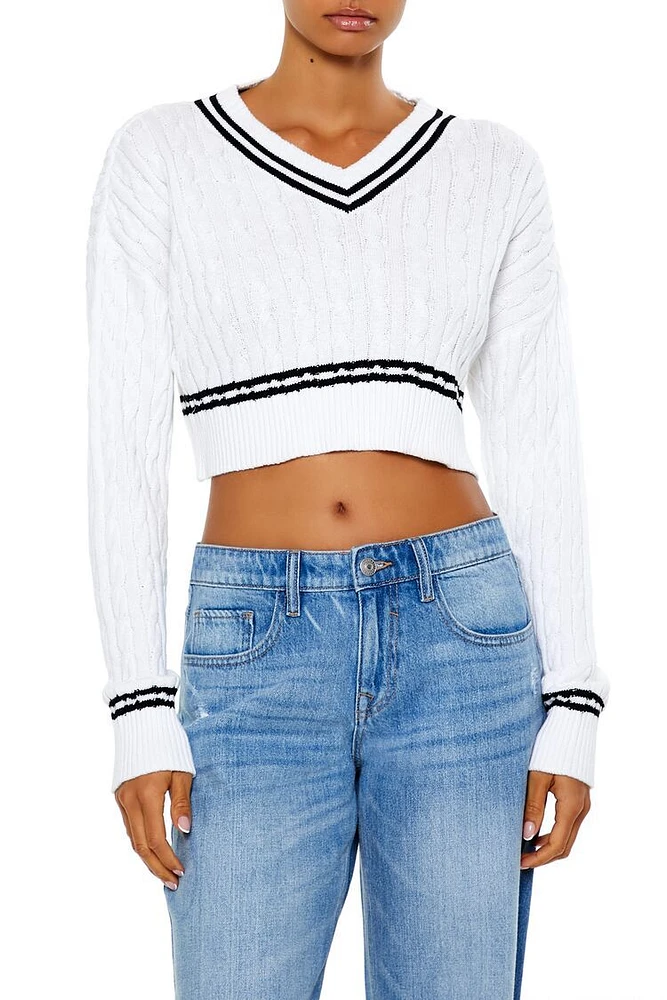 Cropped Striped-Trim Sweater