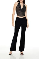 Mesh Rhinestone Flare Pants