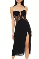 Eyelash Lace Satin Midi Dress