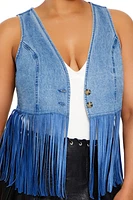Plus Denim Fringe Vest