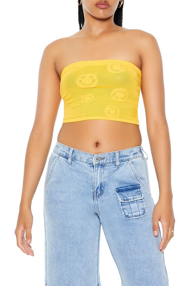 Sweater-Knit Happy Face Tube Top