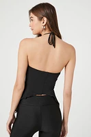 Ruched Split-Hem Halter Top