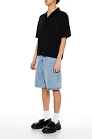 Mid-Rise Denim Baggy Shorts