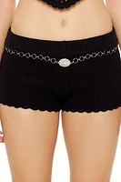 Sweater-Knit Chain Belt Shorts