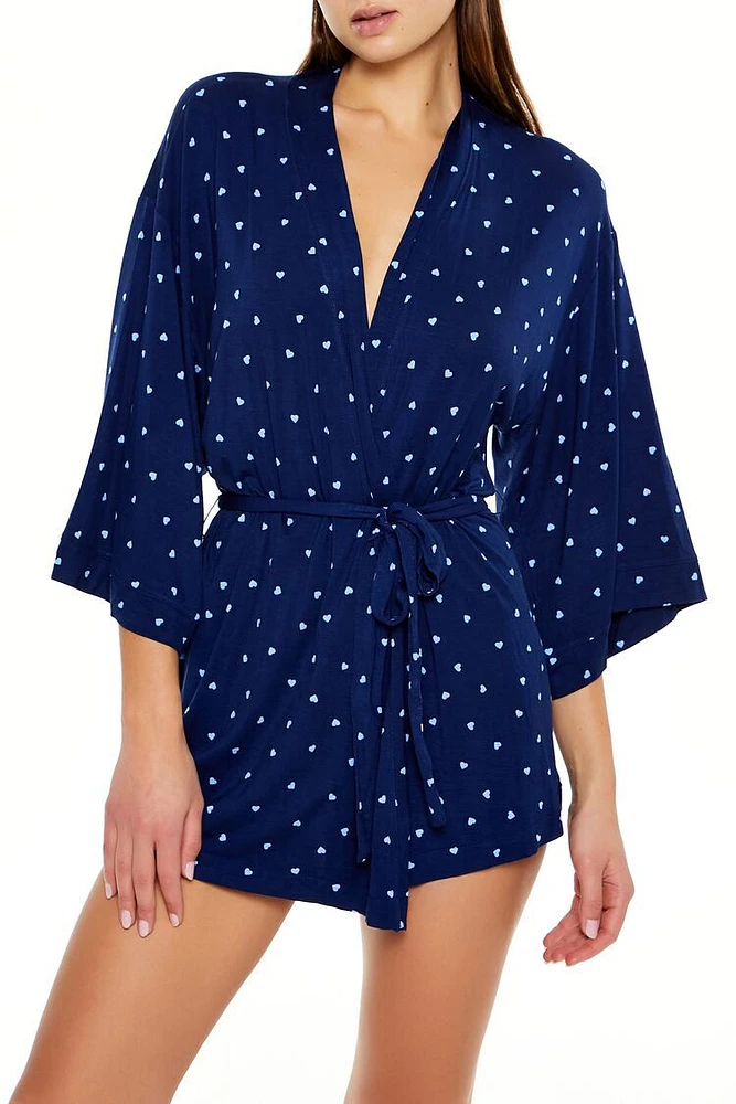 Heart Print Tie-Waist Robe