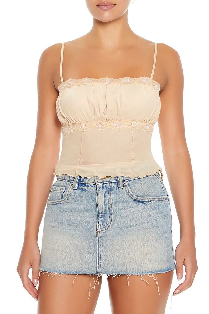 Sheer Mesh Faux Gem Cami