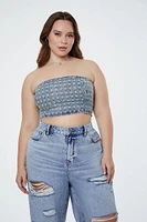 Plus Distressed Denim Tube Top