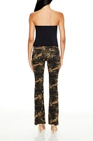 Ruched Camo Print Flare Pants