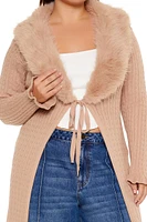 Plus Faux Fur-Trim Duster Sweater