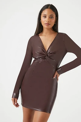 Faux Leather Twist-Front Mini Dress