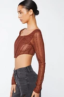 Crochet Lace Long-Sleeve Crop Top