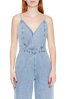 Denim Surplice Wide-Leg Jumpsuit