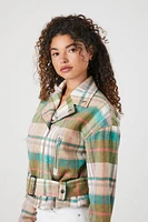 Plaid Belted Moto Jacket